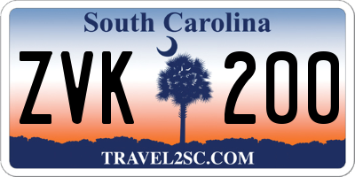 SC license plate ZVK200