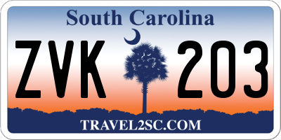 SC license plate ZVK203