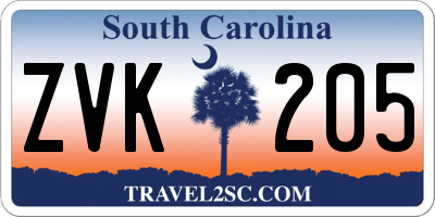SC license plate ZVK205