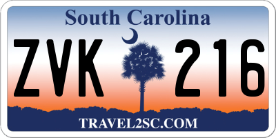 SC license plate ZVK216