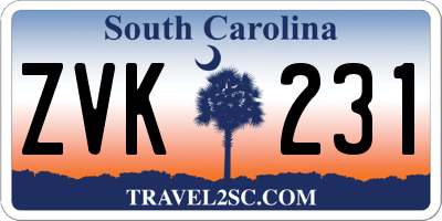 SC license plate ZVK231