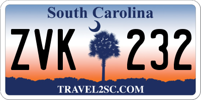 SC license plate ZVK232