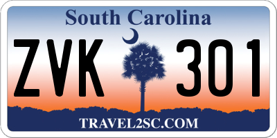 SC license plate ZVK301