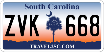 SC license plate ZVK668