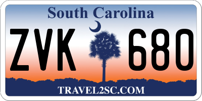 SC license plate ZVK680