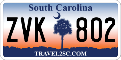 SC license plate ZVK802