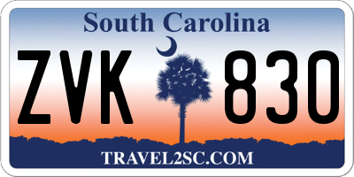 SC license plate ZVK830