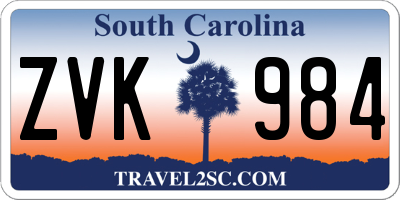 SC license plate ZVK984