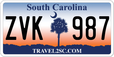 SC license plate ZVK987