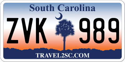 SC license plate ZVK989