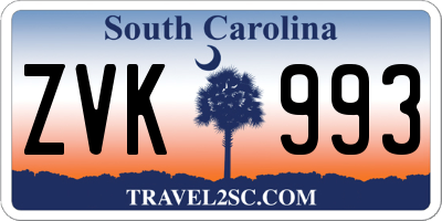 SC license plate ZVK993