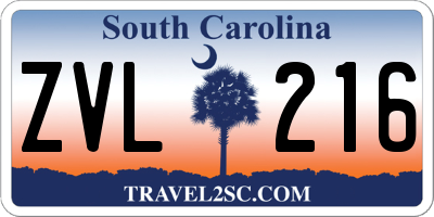 SC license plate ZVL216
