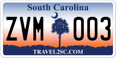 SC license plate ZVM003