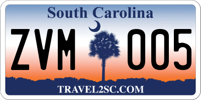 SC license plate ZVM005