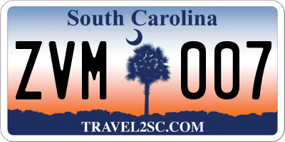 SC license plate ZVM007