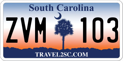 SC license plate ZVM103