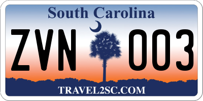 SC license plate ZVN003