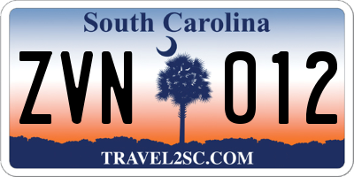 SC license plate ZVN012