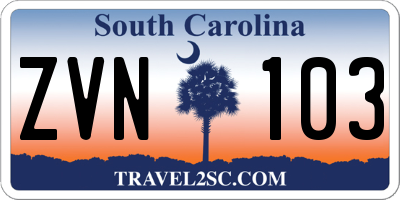 SC license plate ZVN103