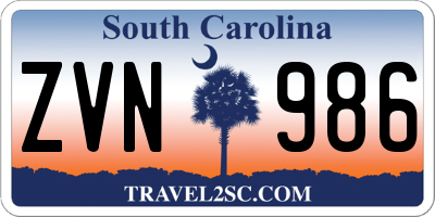 SC license plate ZVN986