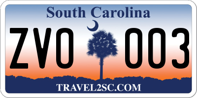 SC license plate ZVO003
