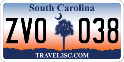 SC license plate ZVO038
