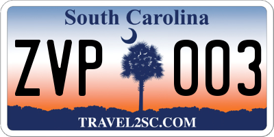 SC license plate ZVP003