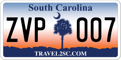 SC license plate ZVP007