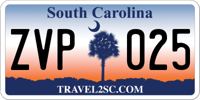 SC license plate ZVP025