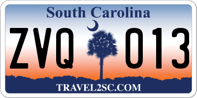 SC license plate ZVQ013
