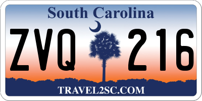 SC license plate ZVQ216