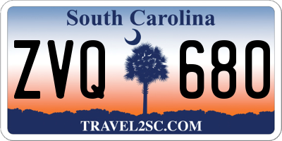 SC license plate ZVQ680