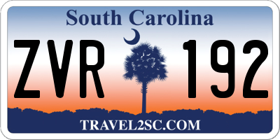 SC license plate ZVR192