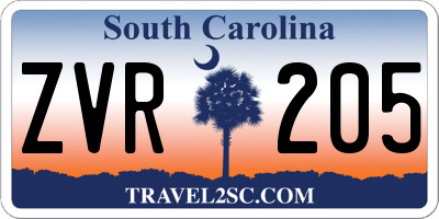 SC license plate ZVR205
