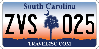 SC license plate ZVS025
