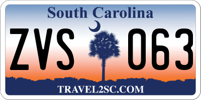 SC license plate ZVS063