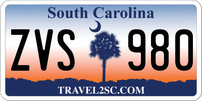 SC license plate ZVS980