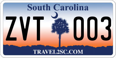 SC license plate ZVT003