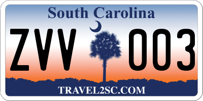 SC license plate ZVV003