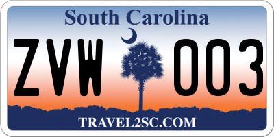 SC license plate ZVW003