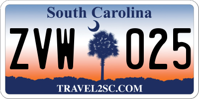 SC license plate ZVW025