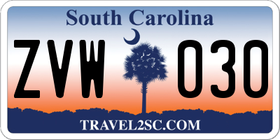 SC license plate ZVW030