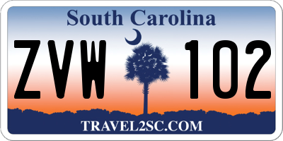 SC license plate ZVW102