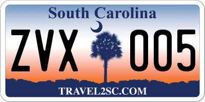 SC license plate ZVX005