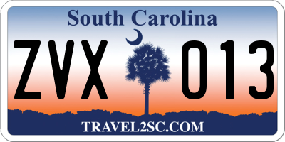 SC license plate ZVX013