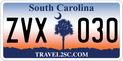 SC license plate ZVX030