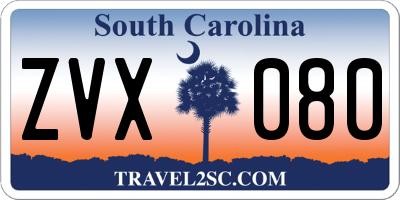 SC license plate ZVX080