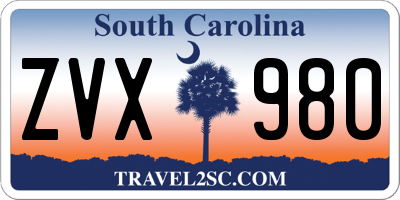 SC license plate ZVX980