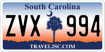 SC license plate ZVX994