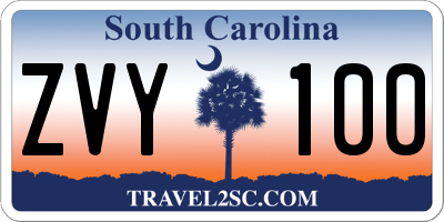 SC license plate ZVY100